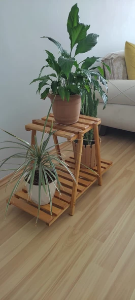 Kayın ahşap çiçeklik raf 2 katlı - 5