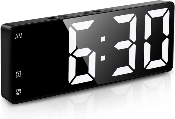 Aynalı Alarm Saat Takvimli Termometre Led Dijital Modern Masa Saati