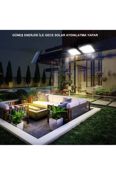Plentiful Solar Lamba Güneş Enerjili Çift Başlı Sensörlü Su Geçirmez Garaj Bahçe Sokak - 4