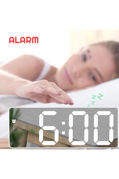 Aynalı Alarm Saat Takvimli Termometre Led Dijital Modern Masa Saati - 3