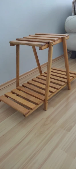 Kayın ahşap çiçeklik raf 2 katlı - 3