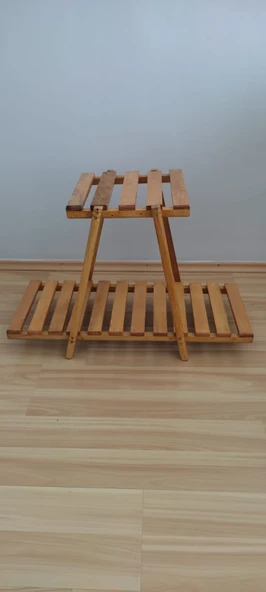 Kayın ahşap çiçeklik raf 2 katlı