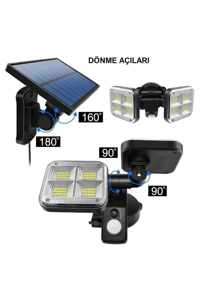 Plentiful Solar Lamba Güneş Enerjili Çift Başlı Sensörlü Su Geçirmez Garaj Bahçe Sokak - 6