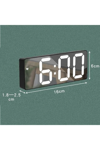 Aynalı Alarm Saat Takvimli Termometre Led Dijital Modern Masa Saati - 7