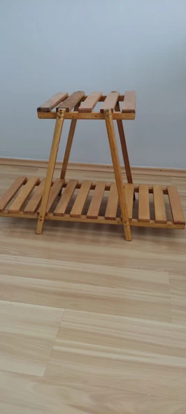 Kayın ahşap çiçeklik raf 2 katlı - 2