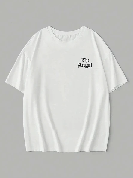 Baskılı Oversize Bisiklet Yaka T-shirt - Beyaz - 2