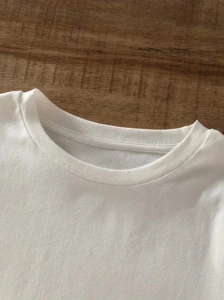 Baskılı Oversize Bisiklet Yaka T-shirt - Beyaz - 3