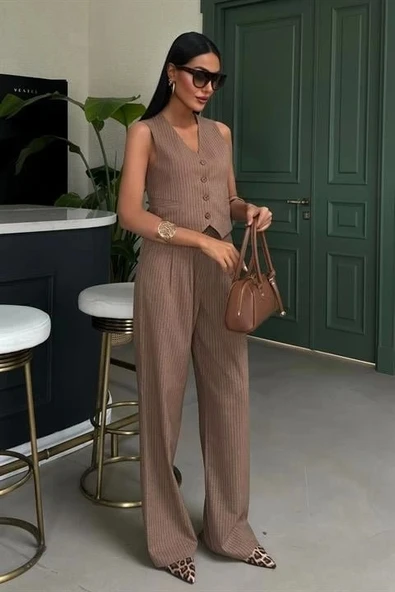 Yelek Ve Pantolon Çizgili Double Takım 10017 - 7