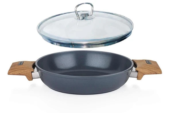 Schafer Seramik Sahan 22 CM Yanmaz Yapışmaz Yüzey Cam Kapaklı