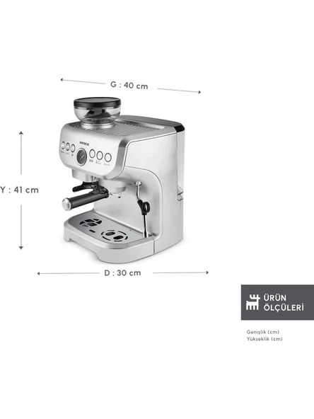 Karaca Coffee Art Barista Kahve Öğütücülü, Süt Köpürtücülü, 15 Bar Basınçlı Espresso, Latte, Cappuccino, Americano Makinesi 2 Lt - 2