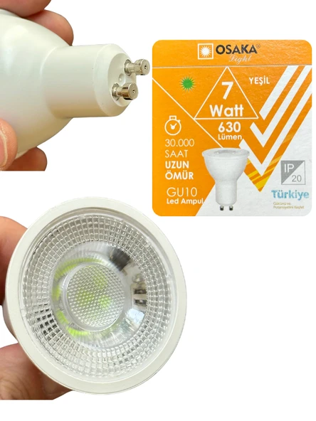 (1 Adet) Osaka 7W Yeşil Işık GU10 Duylu Led Çanak Ampul - 4