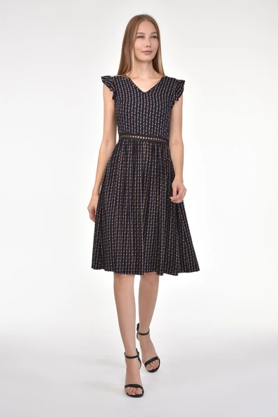 DRR Moda V-Yaka Çiçekli Kısa Elbise - 3