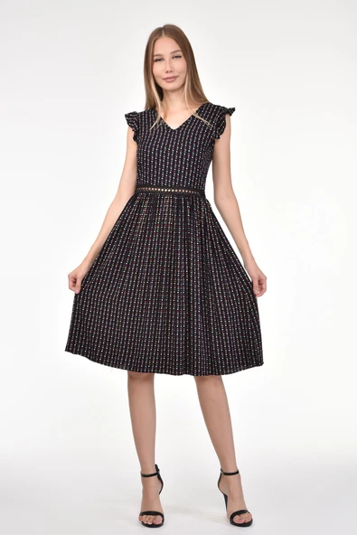 DRR Moda V-Yaka Çiçekli Kısa Elbise - 6