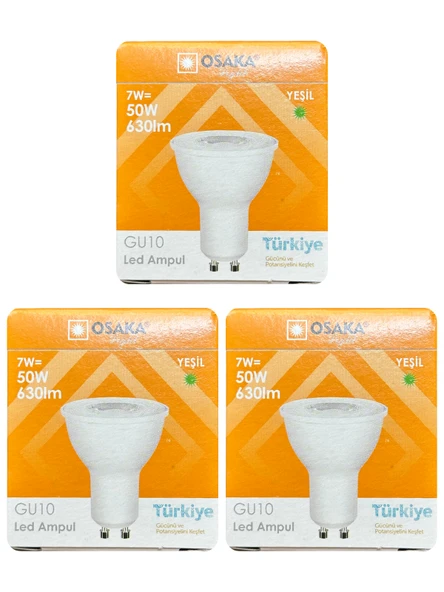 (3 Adet) Osaka 7W Yeşil Işık GU10 Duylu Led Çanak Ampul