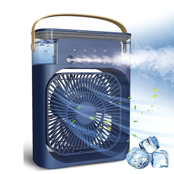 Mini Hava Soğutucu, Taşınabilir Hortumsuz Portatif Klima, Mobil Sulu Klima, 3 Rüzgar Hızı, 3 Sis Modu, Taşınabilir Buzlu Vantilatör 5 Sprey Delikli ile Renkli LED Işıklı Siyah Renk - 8