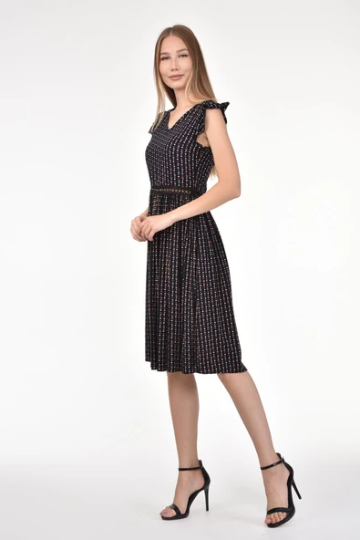 DRR Moda V-Yaka Çiçekli Kısa Elbise - 4