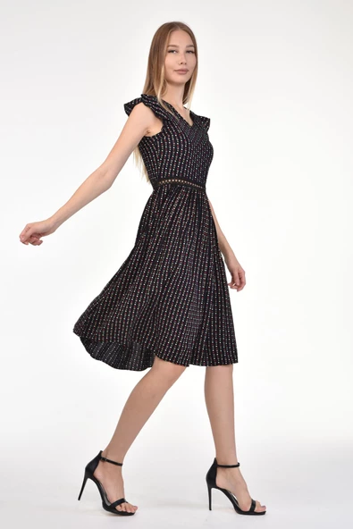 DRR Moda V-Yaka Çiçekli Kısa Elbise - 5