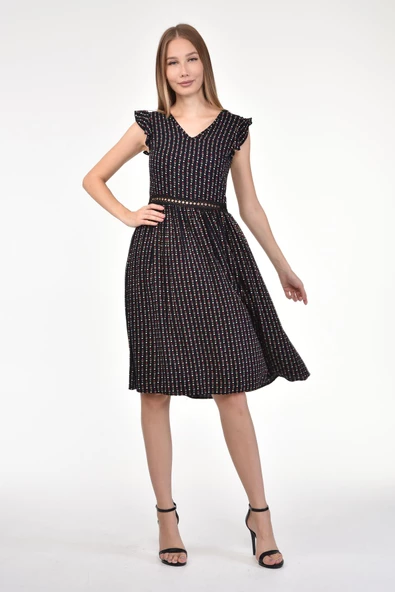 DRR Moda V-Yaka Çiçekli Kısa Elbise - 2