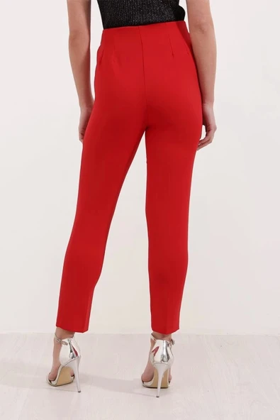 Kırmızı Yüksek Bel Kumaş Pantolon 6650 - 4