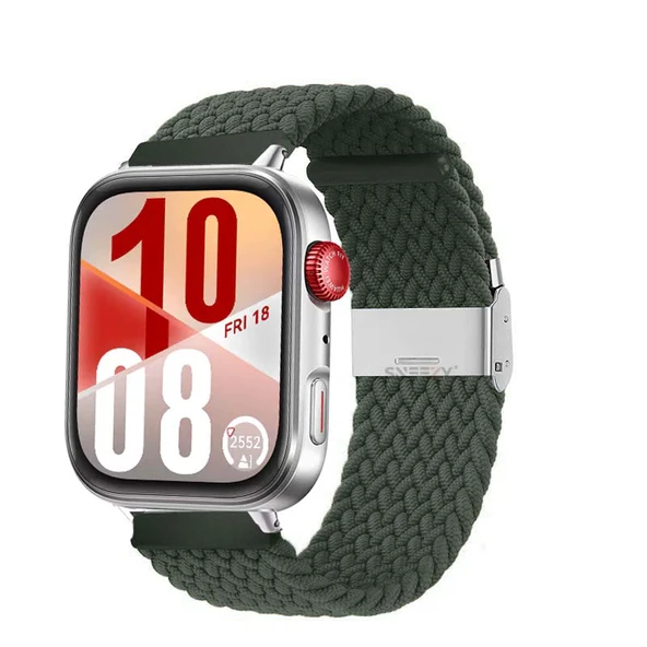 Huawei Watch Fit 4 Fit 4 Pro İle Uyumlu Metal Klipsli Solo Fiberlink Yumuşak Kumaş Örgü Kordon  Haki