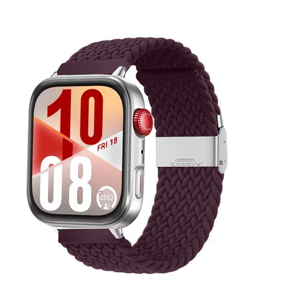 Huawei Watch Fit 4 Fit 4 Pro İle Uyumlu Metal Klipsli Solo Fiberlink Yumuşak Kumaş Örgü Kordon  Mürdüm