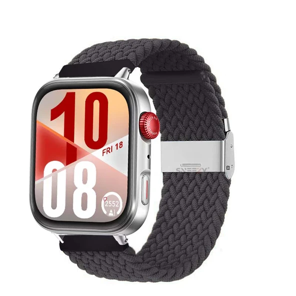 Huawei Watch Fit 4 Fit 4 Pro İle Uyumlu Metal Klipsli Solo Fiberlink Yumuşak Kumaş Örgü Kordon  Füme