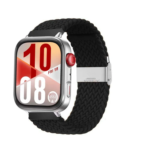 Huawei Watch Fit 4 Fit 4 Pro İle Uyumlu Metal Klipsli Solo Fiberlink Yumuşak Kumaş Örgü Kordon  Siyah