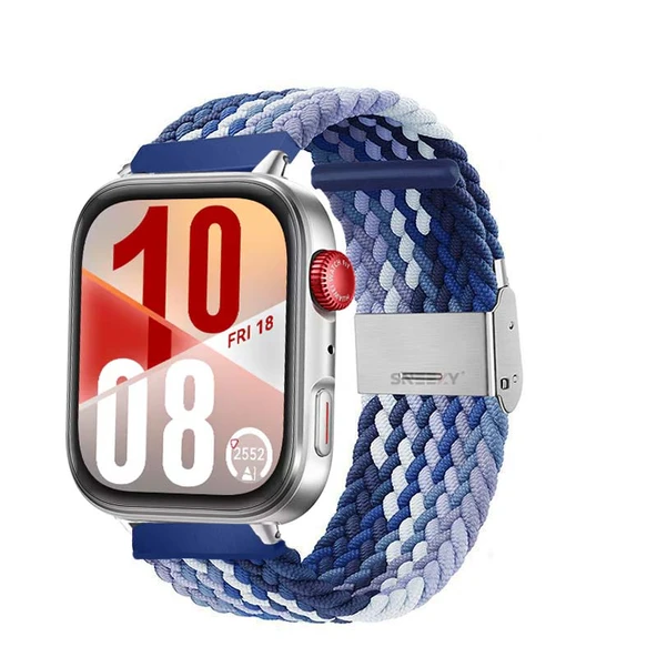 Huawei Watch Fit 4 Fit 4 Pro İle Uyumlu Metal Klipsli Solo Fiberlink Yumuşak Kumaş Örgü Kordon  Mavi Beyaz