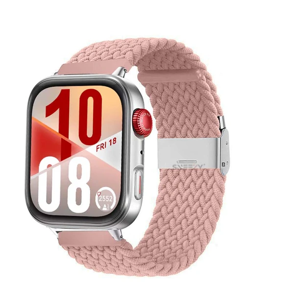 Huawei Watch Fit 4 Fit 4 Pro İle Uyumlu Metal Klipsli Solo Fiberlink Yumuşak Kumaş Örgü Kordon  Pembe