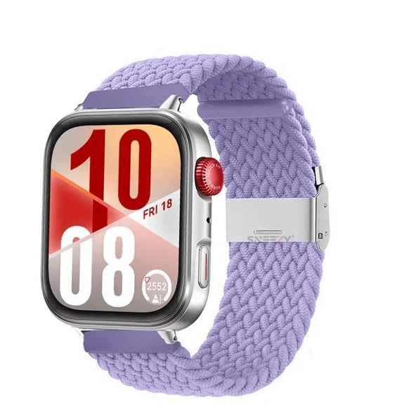 Huawei Watch Fit 4 Fit 4 Pro İle Uyumlu Metal Klipsli Solo Fiberlink Yumuşak Kumaş Örgü Kordon  Lila