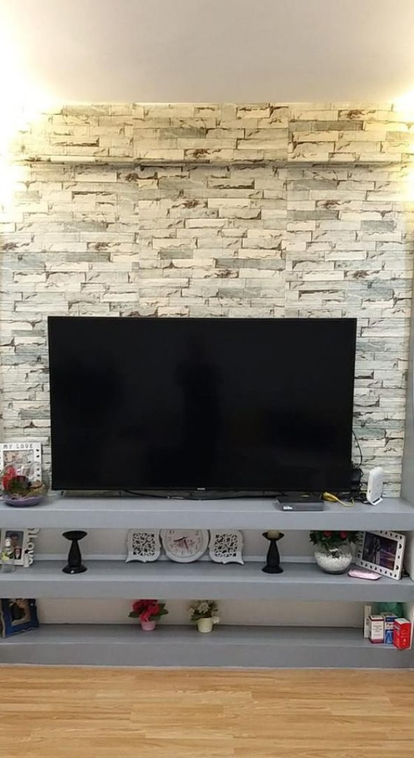 Renkli Duvarlar 10 Adet 70-77cm Taş Desen Yapışkanlı Duvar Kağıdı Panel NW117 - 3