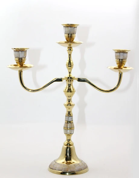 Pirinç Sedefli 3'lü Şamdan Model 2 - 1