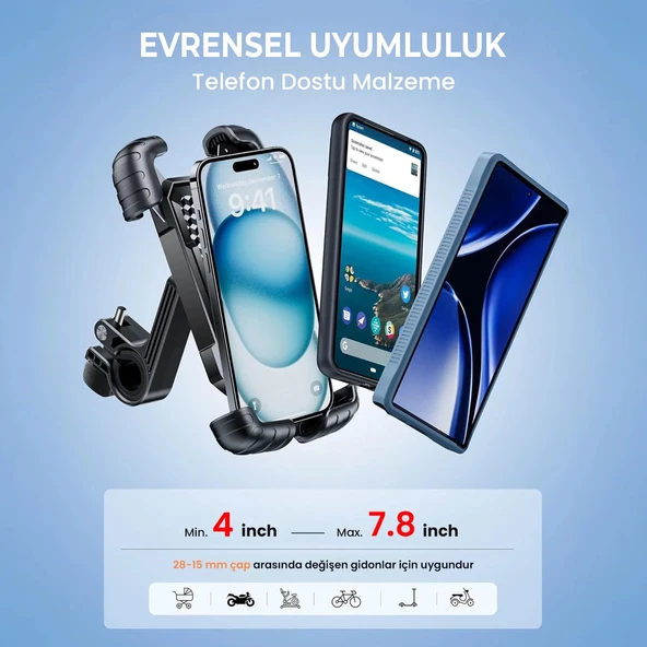 360° Derece Ayarlanabilen Gidon Bağlantılı Bisiklet Motosiklet İçin Abs 4-7.8″ İnç Telefon Tutucu - 3