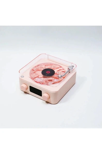 Waves Nostalji Plak Görünümlü Bluetooth Hoparlör 3d Ses Dalgası Retro Müzik Plak Pembe - Resim 2