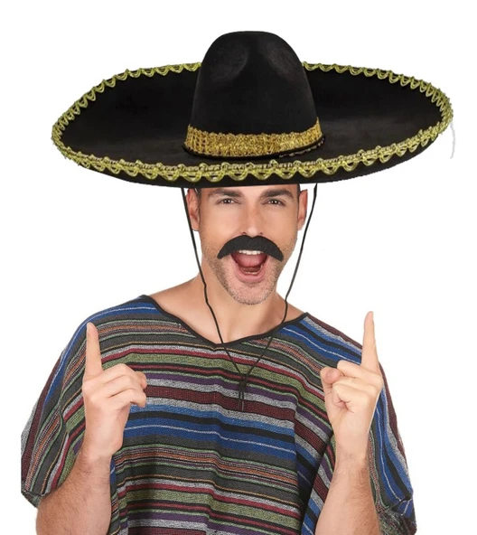 Sombrero Meksika Şapkası Altın Şeritli Yetişkin Boy - 3