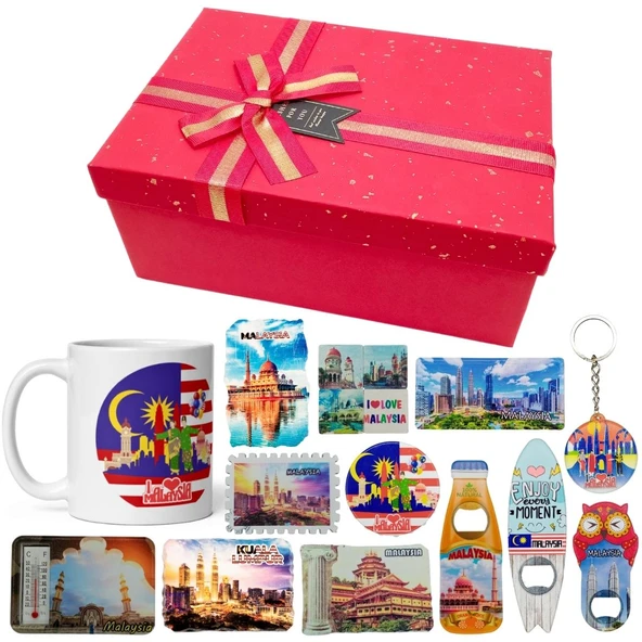 Malezya Hediye Kutusu 10 Parça Kupa Magnet Anahtarlık Kutu ürün görseli 1