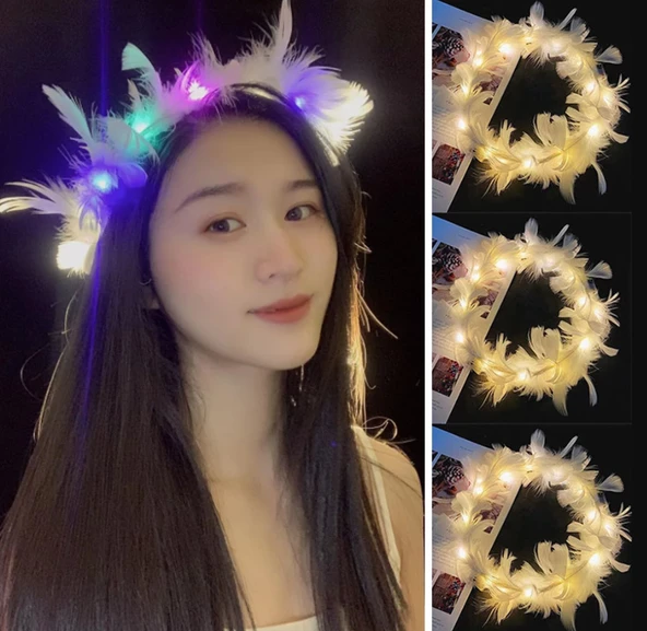 Led Işıklı RGB 3 Fonksiyonlu Otrişli Parti Tacı Renkli - 4