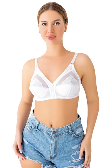ASM1324 Kadın Beyaz Saten Nakışlı Minimayzer Toparlayıcı Sütyen - 5