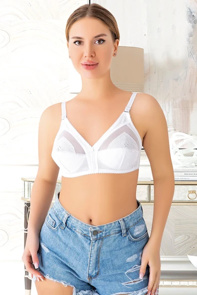 ASM1324 Kadın Beyaz Saten Nakışlı Minimayzer Toparlayıcı Sütyen - 4