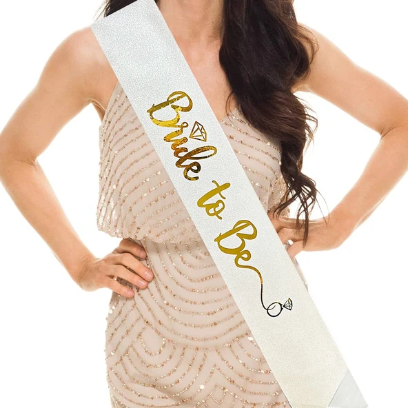 Altın Bride To Be Yazılı Beyaz Kuşak - 3