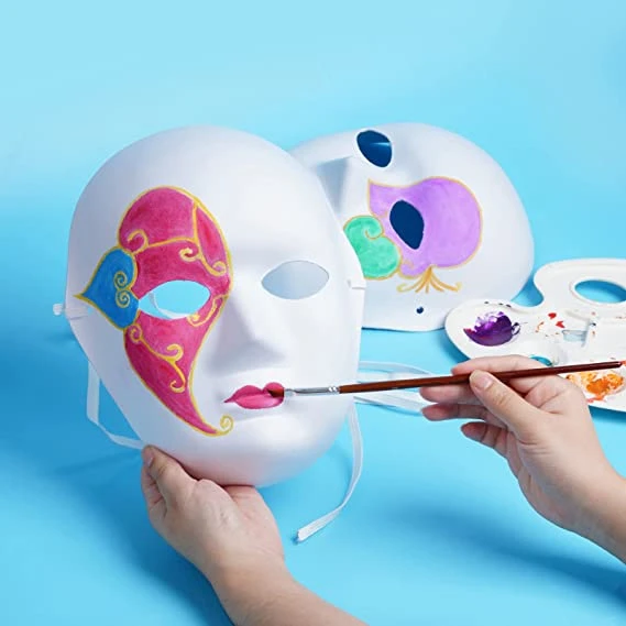 Beyaz Renk Boyanabilir Anonim Tam Yüz Cosplay Maske 24x18 cm - 3