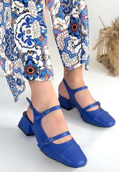 Doran Mavi Cilt Topuklu Ayakkabı - Resim 3