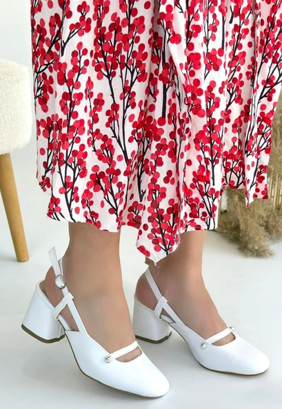 Jecci Beyaz Cilt Topuklu Ayakkabı - Resim 3