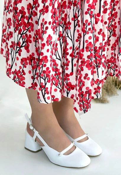 Jecci Beyaz Cilt Topuklu Ayakkabı - Resim 2