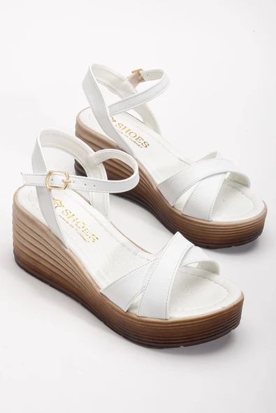 Lamine Kadın Beyaz Cilt Günlük Ortopedik Taban Sandalet - 2