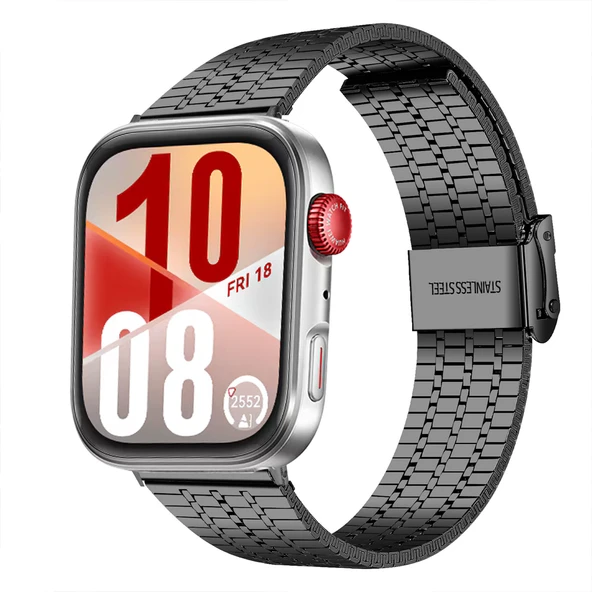 Huawei Watch Fit 4 Fit 4 Pro İle Uyumlu Lux Correa Paslanmaz Ayarlanabilir Metal Tokalı Kordon   Siyah