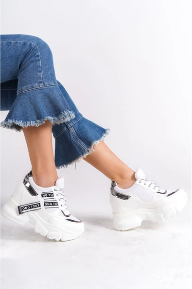 Tong82 Gizli Topuk Beyaz Kadın Spor Ayakkabı C-4 - 4