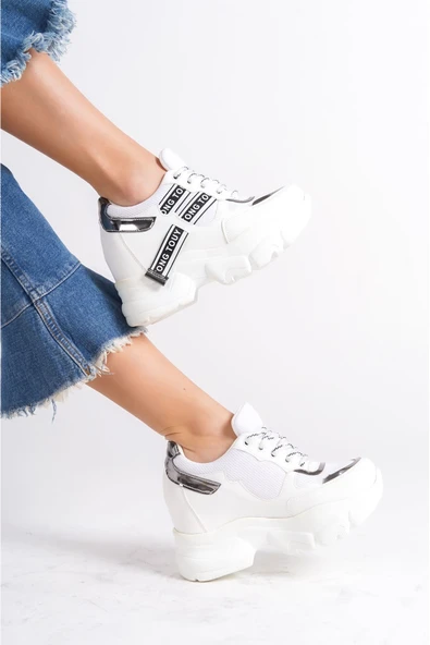 Tong82 Gizli Topuk Beyaz Kadın Spor Ayakkabı   C-4 - 2