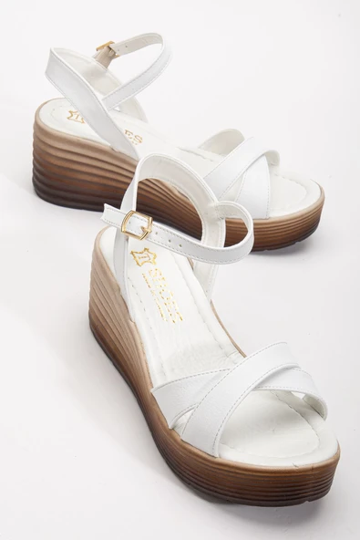 Lamine Kadın Beyaz Cilt Günlük Ortopedik Taban Sandalet - 3