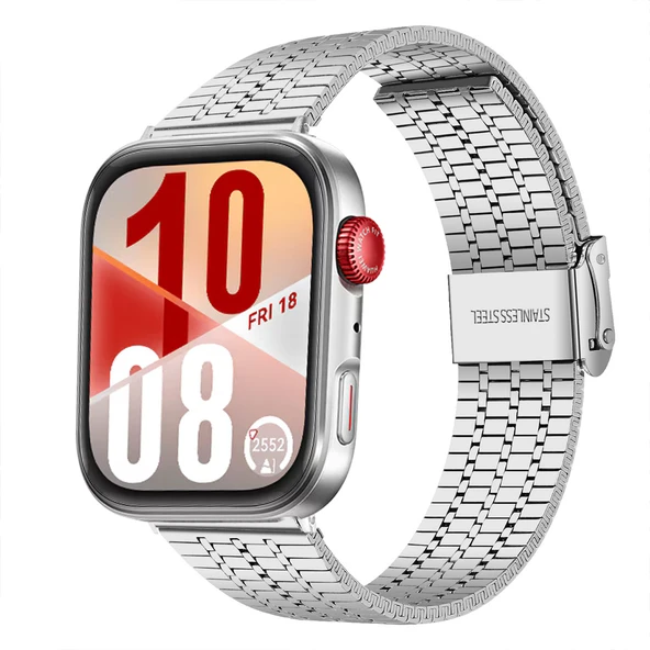 Huawei Watch Fit 4 Fit 4 Pro İle Uyumlu Lux Correa Paslanmaz Ayarlanabilir Metal Tokalı Kordon   Gümüş